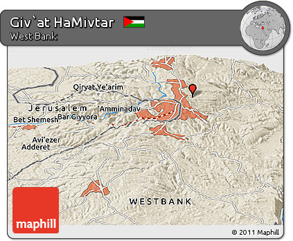 Shaded Relief Panoramic Map of Giv`at HaMivtar