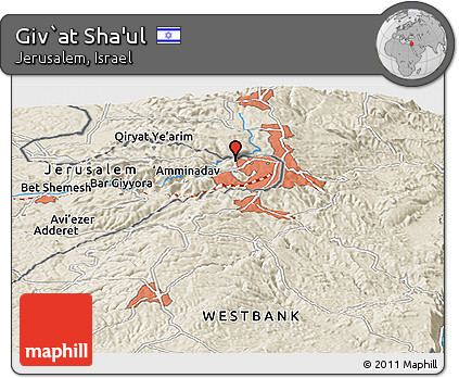 Shaded Relief Panoramic Map of Giv`at Sha'ul