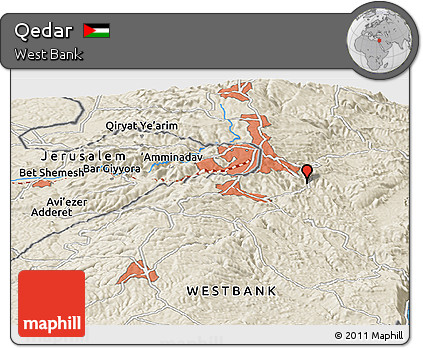 Shaded Relief Panoramic Map of Qedar