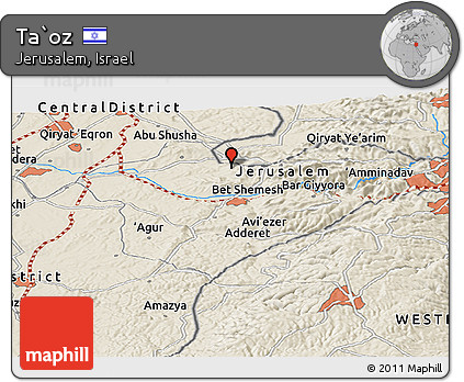 Shaded Relief Panoramic Map of Ta`oz