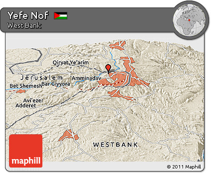 Shaded Relief Panoramic Map of Yefe Nof
