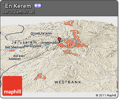 Shaded Relief Panoramic Map of `En Kerem