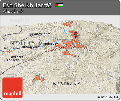 Shaded Relief Panoramic Map of Esh Sheikh Jarrāḥ