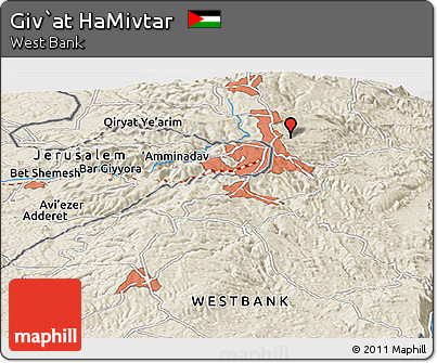 Shaded Relief Panoramic Map of Giv`at HaMivtar