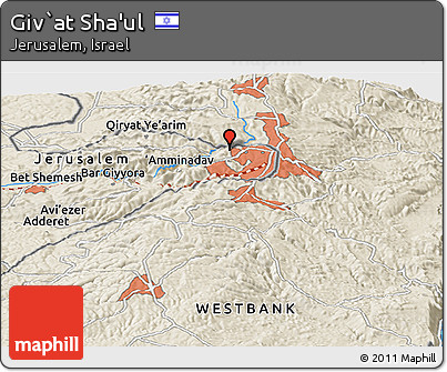 Shaded Relief Panoramic Map of Giv`at Sha'ul