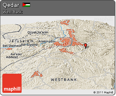 Shaded Relief Panoramic Map of Qedar