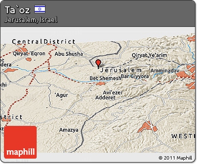 Shaded Relief Panoramic Map of Ta`oz