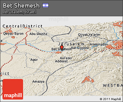 Shaded Relief Panoramic Map of Bet Shemesh