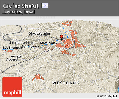 Shaded Relief Panoramic Map of Giv`at Sha'ul