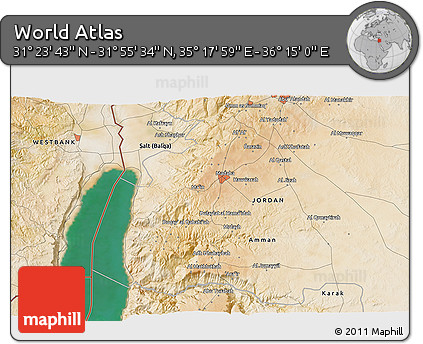 Satellite 3D Map of the Area around 31° 39' 38" N, 35° 46' 29" E