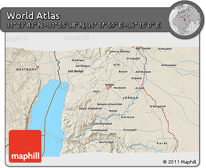 Shaded Relief 3D Map of the Area around 31° 39' 38" N, 35° 46' 29" E