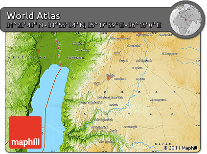 Physical Map of the Area around 31° 39' 38" N, 35° 46' 29" E