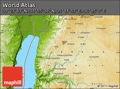 Physical Map of the Area around 31° 39' 38" N, 35° 46' 29" E