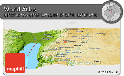 Physical Panoramic Map of the Area around 31° 39' 38" N, 35° 46' 29" E