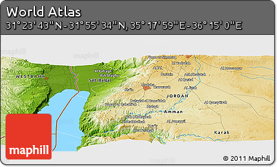 Physical Panoramic Map of the Area around 31° 39' 38" N, 35° 46' 29" E