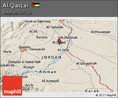 Shaded Relief Panoramic Map of Al Qasţal