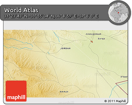 Physical 3D Map of the Area around 31° 39' 38" N, 36° 37' 30" E