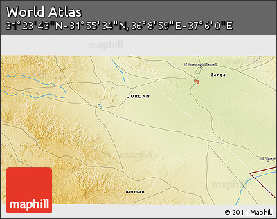Physical 3D Map of the Area around 31° 39' 38" N, 36° 37' 30" E
