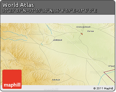Physical 3D Map of the Area around 31° 39' 38" N, 36° 37' 30" E