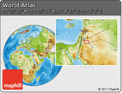 Physical Location Map of the Area around 31° 39' 38" N, 36° 37' 30" E