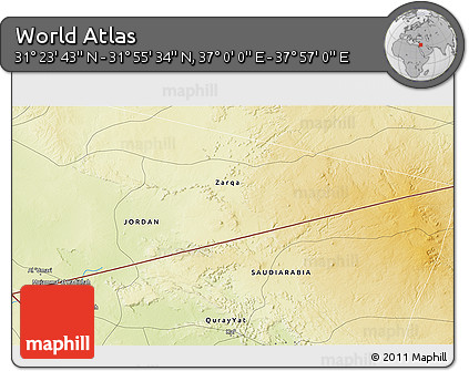 Physical 3D Map of the Area around 31° 39' 38" N, 37° 28' 30" E