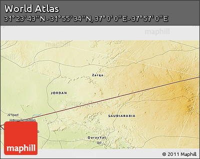 Physical 3D Map of the Area around 31° 39' 38" N, 37° 28' 30" E