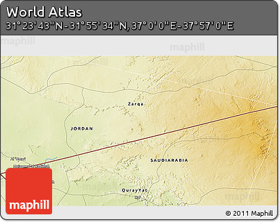 Physical 3D Map of the Area around 31° 39' 38" N, 37° 28' 30" E