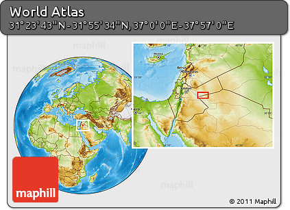 Physical Location Map of the Area around 31° 39' 38" N, 37° 28' 30" E