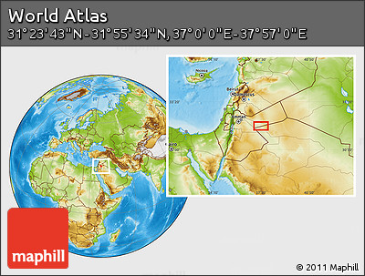 Physical Location Map of the Area around 31° 39' 38" N, 37° 28' 30" E