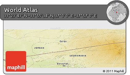 Physical Panoramic Map of the Area around 31° 39' 38" N, 37° 28' 30" E