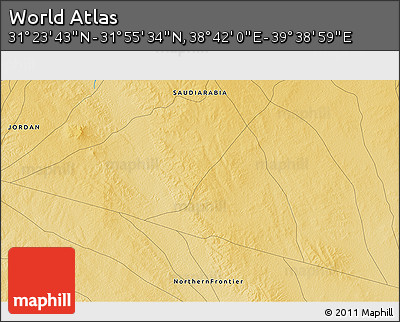 Physical 3D Map of the Area around 31° 39' 38" N, 39° 10' 29" E