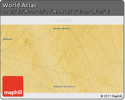 Physical 3D Map of the Area around 31° 39' 38" N, 39° 10' 29" E