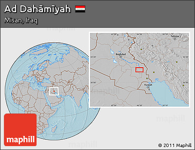 Gray Location Map of Ad Dahāmīyah, hill shading