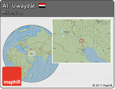 Savanna Style Location Map of Al `Uwaydāt, hill shading