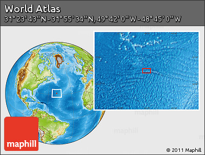 Physical Location Map of the Area around 31° 39' 38" N, 49° 13' 30" W