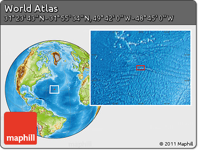 Physical Location Map of the Area around 31° 39' 38" N, 49° 13' 30" W