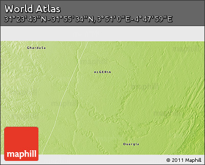 Physical 3D Map of the Area around 31° 39' 38" N, 4° 19' 30" E