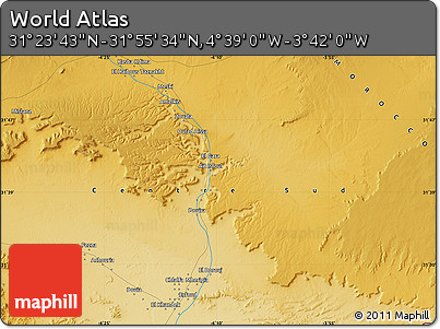 Physical Map of the Area around 31° 39' 38" N, 4° 10' 30" W