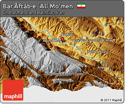 Physical 3D Map of Bar Āftāb-e `Alī Mo'men