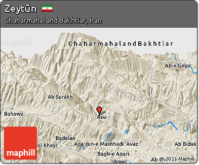 Shaded Relief Panoramic Map of Zeytūn