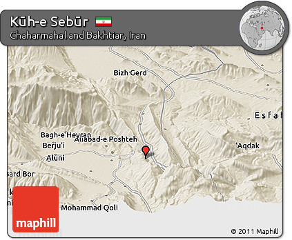 Shaded Relief Panoramic Map of Kūh-e Sebūr