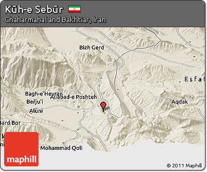 Shaded Relief Panoramic Map of Kūh-e Sebūr