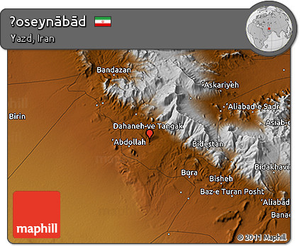 Physical 3D Map of Ḩoseynābād