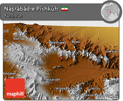 Physical 3D Map of Naşrābād-e Pīshkūh