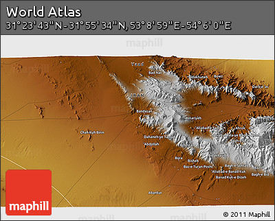 Physical 3D Map of the Area around 31° 39' 38" N, 53° 37' 30" E