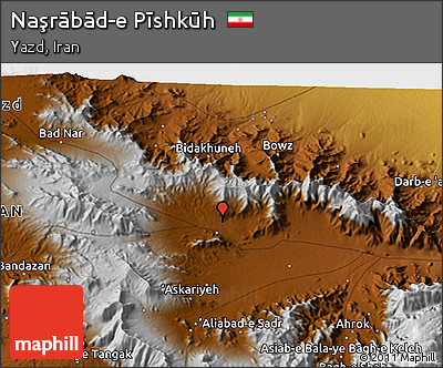 Physical 3D Map of Naşrābād-e Pīshkūh