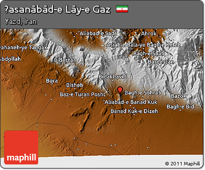 Physical 3D Map of Ḩasanābād-e Lāy-e Gaz