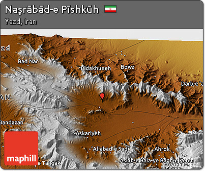 Physical 3D Map of Naşrābād-e Pīshkūh
