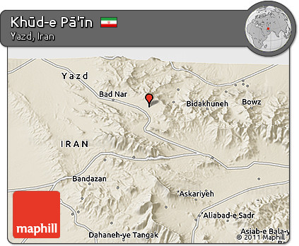 Shaded Relief 3D Map of Khūd-e Pā'īn