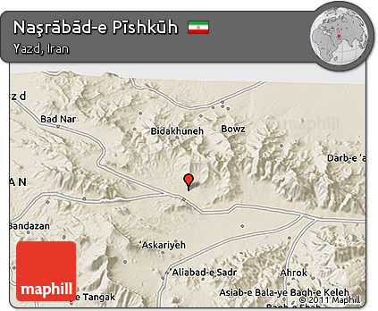 Shaded Relief 3D Map of Naşrābād-e Pīshkūh
